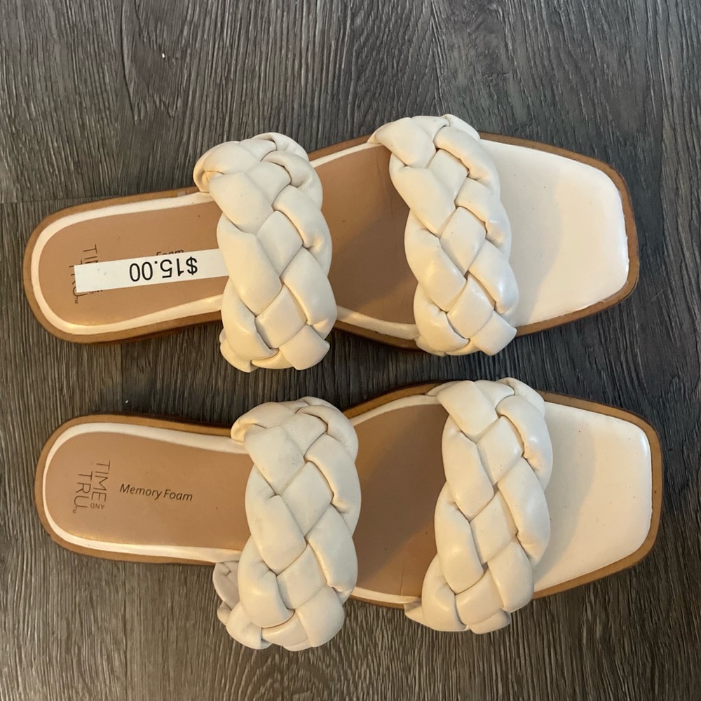 Cream Square-Toed Braided Sandals